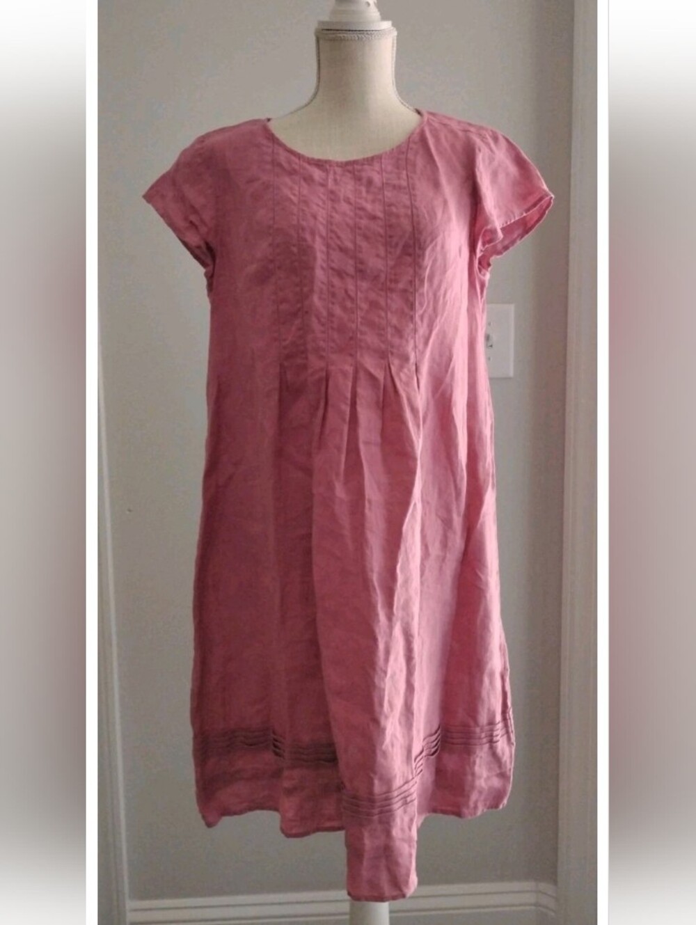 J.Jill Love Linen Breezy Lagenlook Pintuck Pleats Pink Mauve Linen Dress SZ M